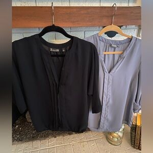 New York & Company Black Pleated V-Neck Blouse, also a blue in a similar style